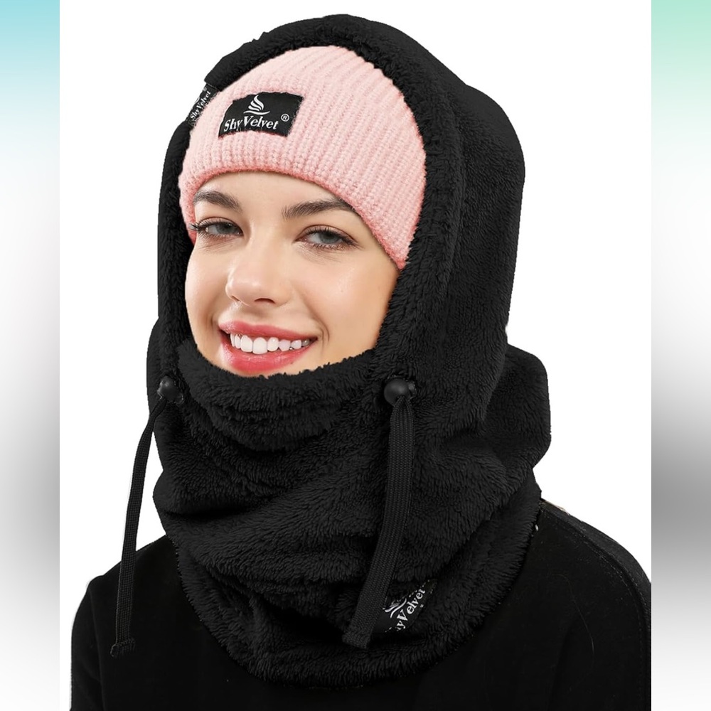 Black Winter Fleece Balaclava Hood ski face mask